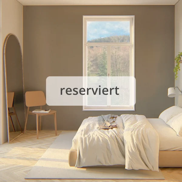 Innenansicht eines modernen Schlafzimmers mit natürlichem Licht – Wohnung W12 im Natursalon, aktuell reserviert.